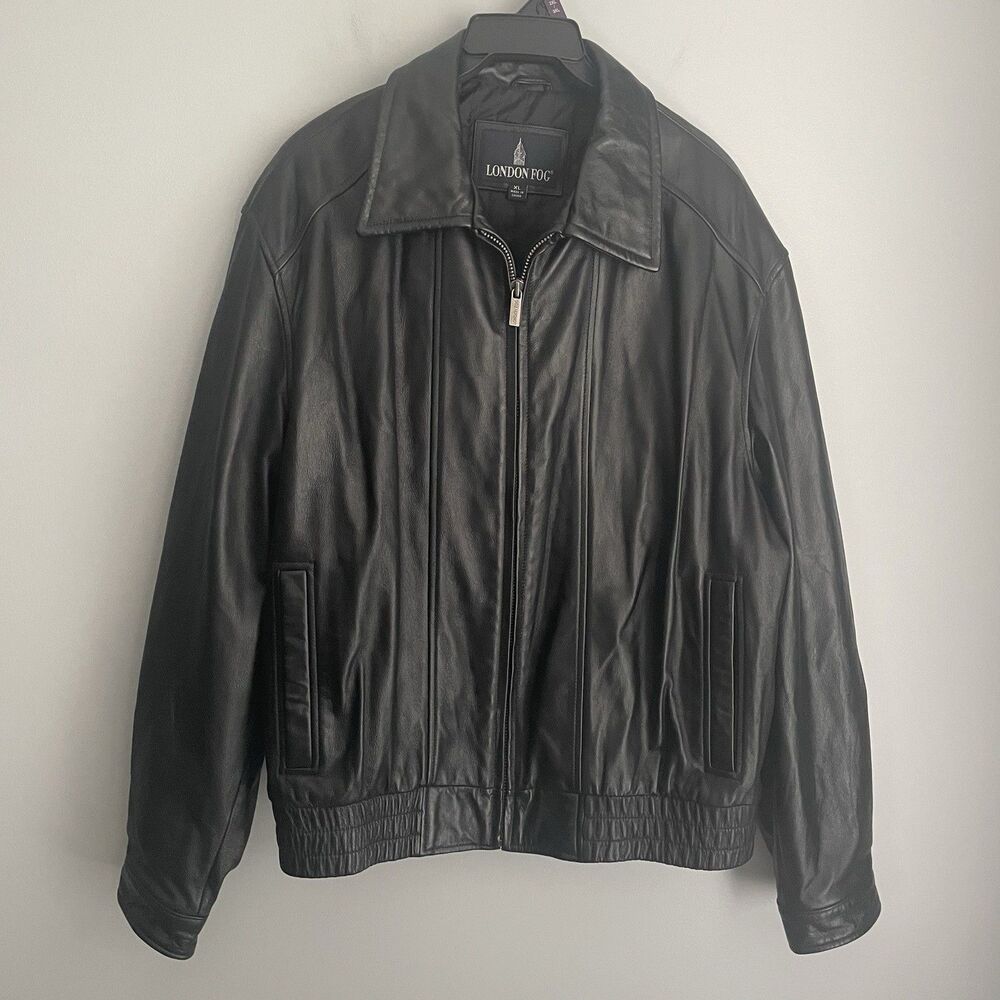 Vintage London Fog Classic Bomber Leather Jacket Men's XL Black 90's EUC